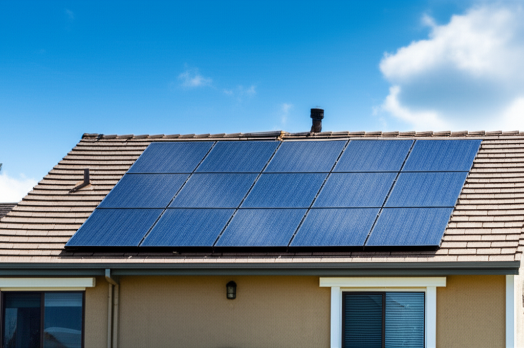 Solar panels installation on modern home